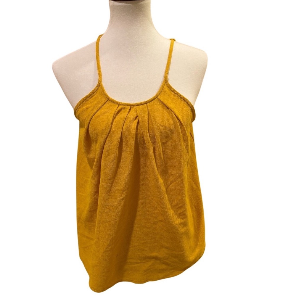 a'gaci Mustard Yellow Pleated Spaghetti Strap Camisole